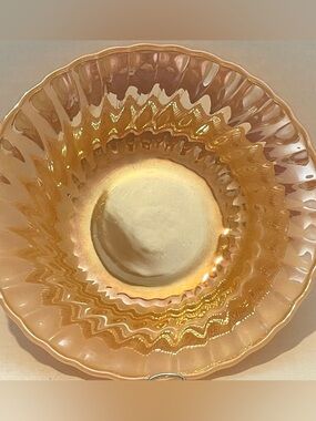 VTG Anchor Hocking Fire-King Peach Lustre Glassware Serving Swirl Bowl MCM 8.5”